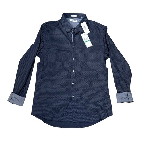 Kenneth Cole Reaction Mens Super Slim Fit Black Combo Dress Shirt L NEW MSRP $69 - Picture 1 of 7